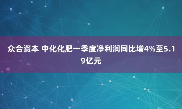众合资本 中化化肥一季度净利润同比增4%至5.19亿元