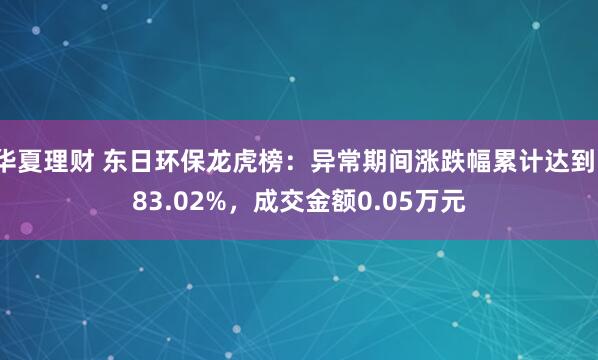 华夏理财 东日环保龙虎榜：异常期间涨跌幅累计达到183.02%，成交金额0.05万元